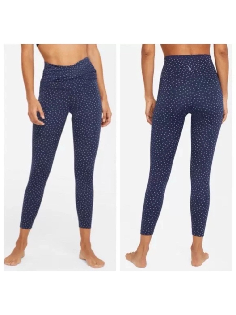 Nike yoga I’ll Navy Blue Polka Dot High-Waist Leggings Largr